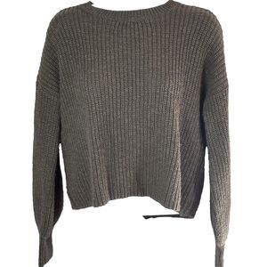 Pink Rose Olive Green Chunky Knit Cropped Sweater Cable Twisted Back Size S Cozy